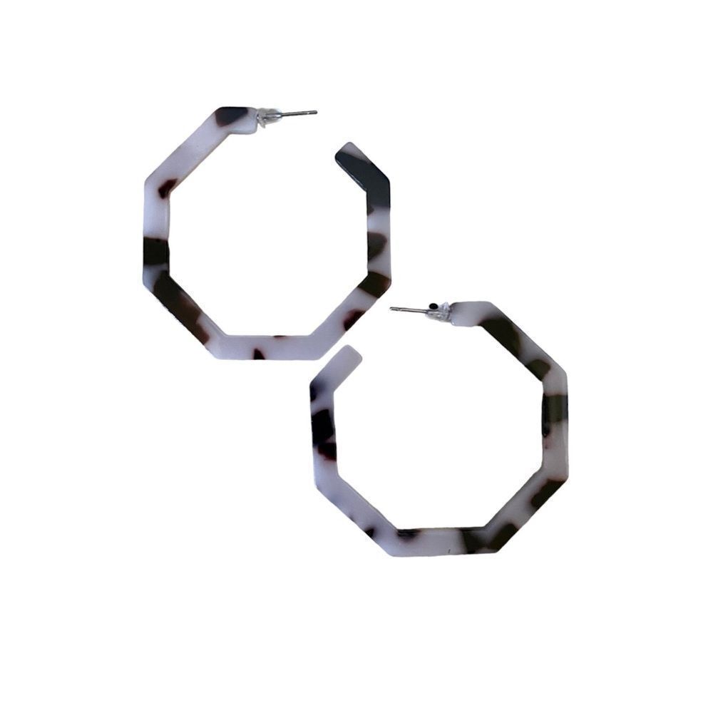 Acrylic Oversized Octagon Shaped Leopard Hoop Earrings Large